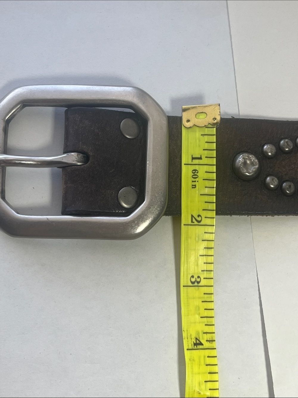 Lucky Brand Studded Leather Belt in Distressed Brown with Silver Hardware - Picture 9 of 11